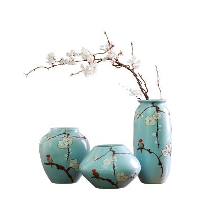 China New Classical / Postmodern Chinese Glass Ceramic Cylinder Design Round Blue Porcelain Vase for sale