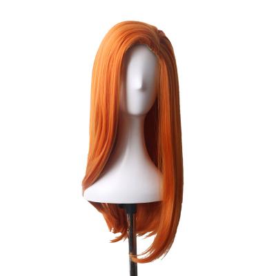 China Anime Cosplay Party Wigs Long Straight Heat Resistant Synthetic Hair Orange Wig for sale