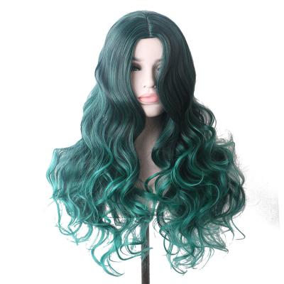 China Cheap Spring Curl Women Colored Wig Green Ombre Long Hair Curly Heat Resistant Synthetic Cosplay Wigs for sale