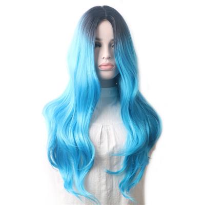 China Cheap Water Wave Rainbow Wavy Women Cosplay Wigs Ombre Synthetic Wig Heat Resistant Colored Hair Long for sale