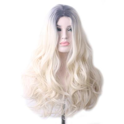 China Water Wave Black Blonde Colored Ombre Long Wavy Wig Heat Resistant Synthetic Hair Wigs Cosplay For Women for sale