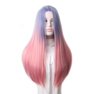 China Cheap Ombre Silky Straight Wave Colored Straight Long Cosplay Wig Heat Resistant Synthetic Hair Wigs For Women for sale