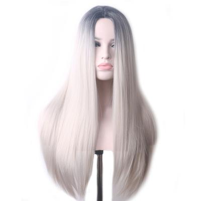 China Women Wave Hair Cosplay Heat Resistant Synthetic Wigs Cheap Hot Silky Straight Ombre Long Straight Wig for sale