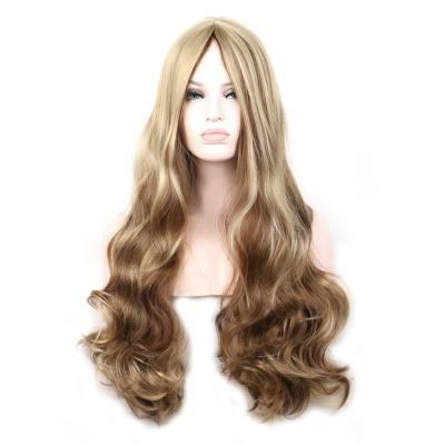 China Cheap Water Wave Heat Resistant Women Long Colored Cosplay Wigs Ombre Wig Wavy Synthetic Hair for sale