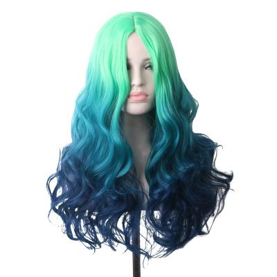 China Water Wave Ombre Blue Green Red Pink Colored Wigs For Women Hair Long Rainbow Synthetic Cosplay Wig for sale