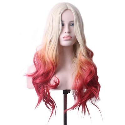 China Cheap Water Wave Women Ombre Colored Cosplay Wig Hair Wavy Heat Resistant Synthetic Wigs Long for sale