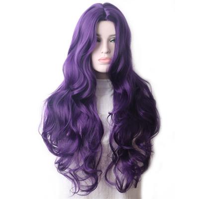 China Cheap Wavy Colorful Water Wave Cosplay Wigs For Women Long Heat Resistant Hair Purple Ombre Synthetic Wig for sale