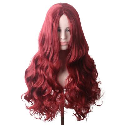 China Cheap Water Wave Hair Heat Resistant Synthetic Wigs For Women Long Wavy Burgundy Cosplay Wig for sale