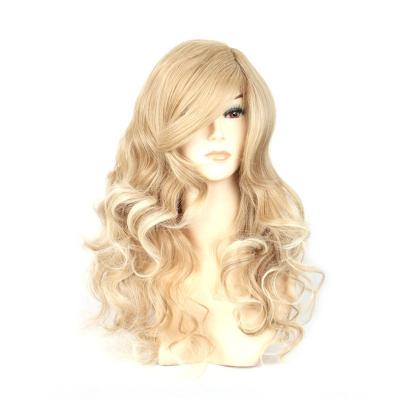 China Cheap Wigs Wavy Heat Resistant Synthetic Hair Water Wave Women Blonde Cosplay Wig Long With Bangs for sale