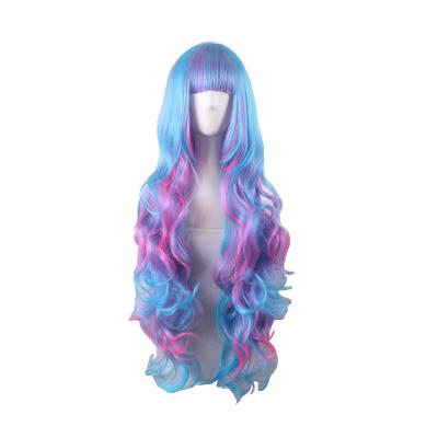 China Water Wave Hair Wavy Heat Resistant Synthetic Wigs Long For Women Rainbow Colored Cosplay Wig With Bangs for sale