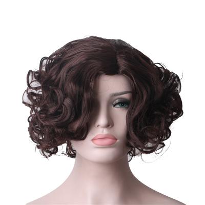 China Cheap Spring Curl Brown Heat Resistant Short Wigs For Women Synthetic Hair Cosplay Curly Bob Wig for sale