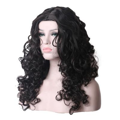 China Women's Long Synthetic Hair Spring Curl Cosplay Wig Cheap Heat Resistant Curly Wigs Wholesale Black for sale