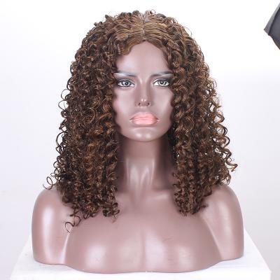 China Cheap Kinky Curly Synthetic Wig Short Curly Hair Wigs For Women Ombre Brown for sale