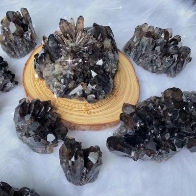 China Raw Black Quartz Crystal Mineral Specimen from Europe Craft Gemstone Natural Crystal Cluster High Quality Smoky Quartz for Deco for sale