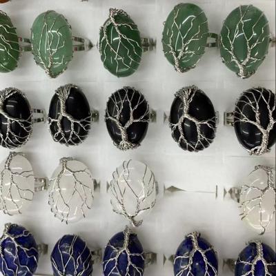 China Wholesale Europe Craft Hand Crystal Wire Wrap Natural Tree Ring Jewelry Adjustable Size Crystal Ring Rainbow Stone Rainbow Ring ODM&OEM for sale