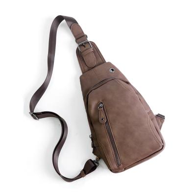 China 2021 Fashion Hook and Earphone Fanny Pack Pu Leather Sling Bag Men Daily Used Chest Bag Cross - Body for sale