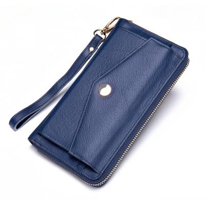 China New Popular RFID Wallets For Women Fashion Luxury Clutch Wallets Bag Vintage Royal Blue Genuine Leather Long Wallet for sale