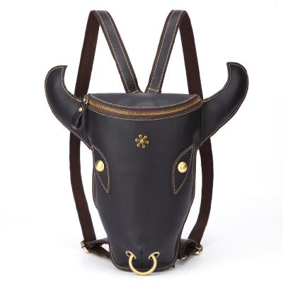 China Factory Wholesale Fashion Personality Style Head Layer Cowhide Men Waterproof Backpack Crazy Horse Leather Cool Backpack for sale