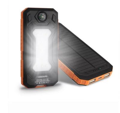 China Solar Power Bank 12000mAh Charging Bank with Camping Light and Compass for sale