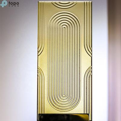 China Modern Golden Yellow Fusion 6mm Etched Patterned Rolled Embossed Art Decor Glass For Bathroom (MR-SJ-2001) for sale