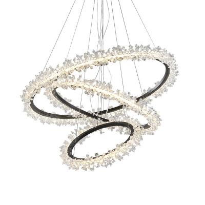 China New Products Fashionable Copper Ring Restaurant\Hotel\Home\Cafe Modern Design Crystal Led Chandelier Pendant Lamp Lighting for sale