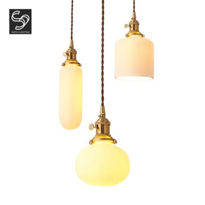 China Modern Simple American Modern Pendent Lobby Lighting Brass Ceramic Lampshade Chandelier Pendant Lamp for sale