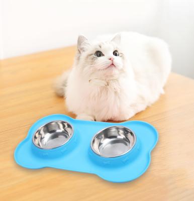 China Sustainable Double Pet Rolls Dog Food Water Feeder Stainless Steel Pet Dish Feeder Cat Puppy Feeding Supplies Small Dog Drinking Accessories for sale