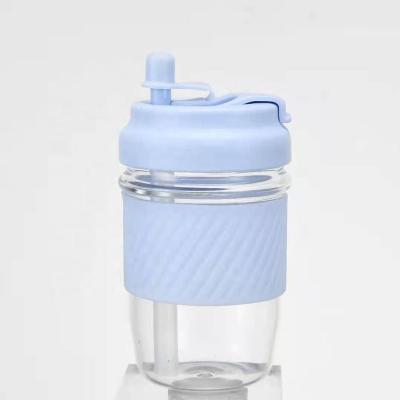 China Food Grade Viable Glass Water Bottle Silicone Sleeve Coffee Mug Kids Tumbler Cup With Straw for sale