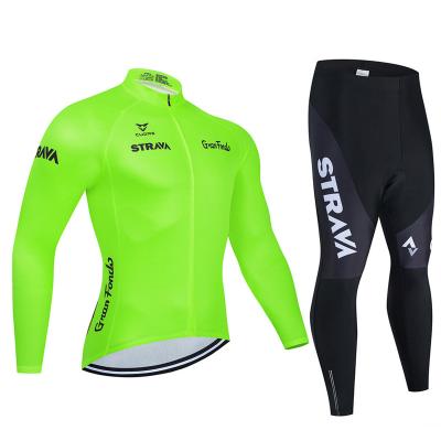 China 2020 Strava Breathable Mens Tank Top Long Sleeve Cycling Set MTB Bike Clothing Maillot Ropa Ciclismo Hombre Bicycle Wear 20D GEL Bib Pants for sale