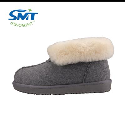 China Fashion Furry Slippers\Winter Soft Custom Comfortable\Durable Wool Felt Sheepskin Collar Faux Fur Lining Booties For Women for sale