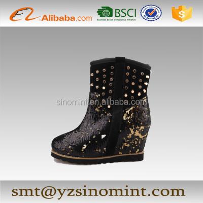 China Snow Boot Black Sequin High Heel Ankle Length Boots For Women for sale