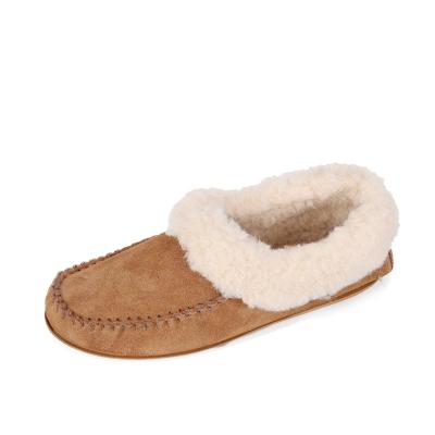 China Fashion\Comfortable\Durable Winter Cow Suede Leather Wool Striped TPR Outsole Women Moccasin Slipper for sale