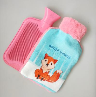 China Hot water put inside personal printing on soft plush cover for BS quality rubber hot water bottle for sale