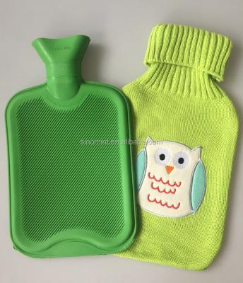 China Hot water put inside BS standard high quality natural rubber apple green hot water bottle for sale