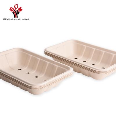 China Food Grade Paper Pulp Tray Black Greengrocery Fruit Meat Waterproof Customized Fish Tray Packaging for sale