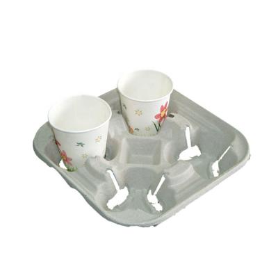 China Recyclable Paper Holder Paper Pulp 4 Color Disposable Coffee Cup Tray Carry Tray for sale