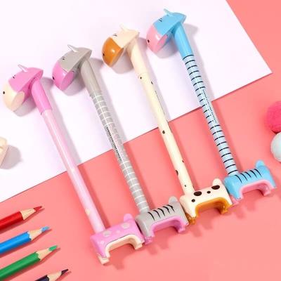 China Promotional Cartoon Donkey Blue Ink Pen 0.5mm Ball Pen Cute Student Stationery Giraffe Head Ball Pen for sale