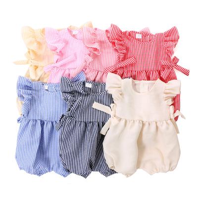 China Wholesale Spandex/Cotton Toddler Baby Clothing Kids Girls Clothes Short Sleeve Ruffle Edge Baby Girl Summer Romper for sale