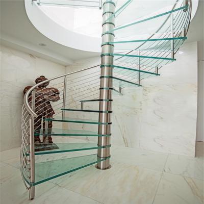 China Modern Cheap Laminated Glass Tread Spiral Staircase Iron Helical Stairs for sale