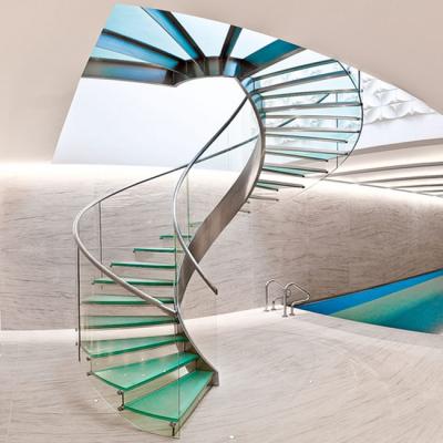 China 12mm+1.52+12mm Thick Modern Tread Laminated Glass Spiral Staircase with LED for sale