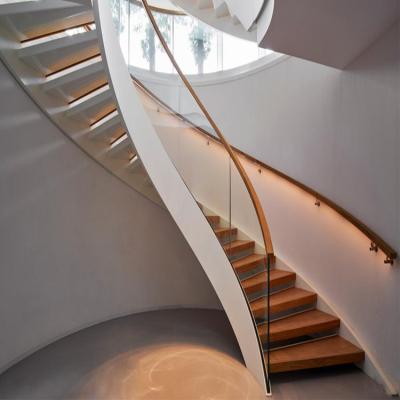 China Modern modern staircase design withglass balustrade and thick wood staircase walk interior curved stairs for sale