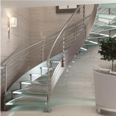 China Modern modern steel arch curved staircase with glass steps for sale