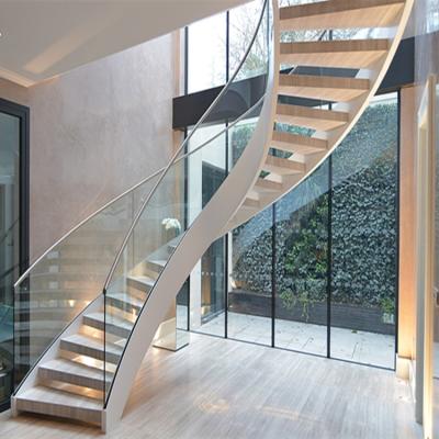 China Modern tempering glass curved glass staircase with stainless steel tread for sale