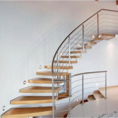 China Modern High Quality Wooden Steel Structure Staircase Laminated Glass Tread Curved Stairs for sale