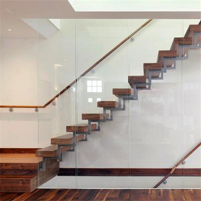 China Modern Wood Material And Carbon Steel Indoor Floating Staircase For Small Space for sale