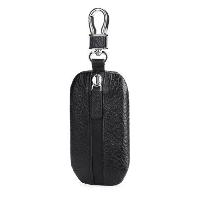 China Fashion Genuine Leather Men Women Zipper Car Key Case Keychain Zipper Bag With Key Ring Holder for sale