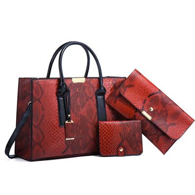 China 2022 Fashion Waterproof Snakeskin Texture PU Leather Women's Handbag Set Including Cross - Body Bags and Purse Bag Sets for sale