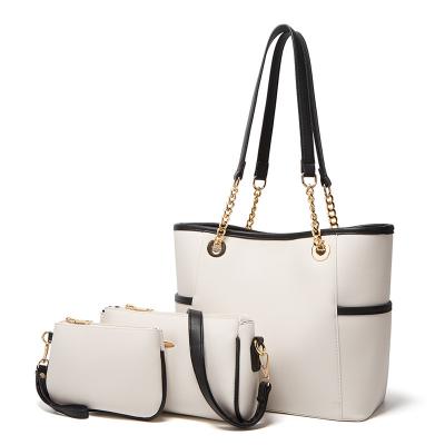 China Lady Popular PU Leather Ladies Large Capacity Tote Bag 3 in 1 Set Messenger Bag Wallet Handbag Shoulder Bag Set for sale