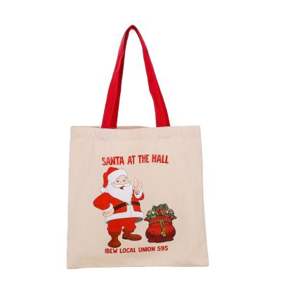 China Wholesale Custom Printed Handled Logo Christmas Canvas Gift Sack Gift Bag for sale