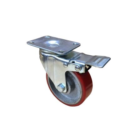 China Medium Duty Trolley 100X32 Mm Iron Core Polyurethane Caster Wheel With Brake for sale